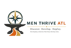 Men Thrive ATL logo - compass, anvil, and pathway mark